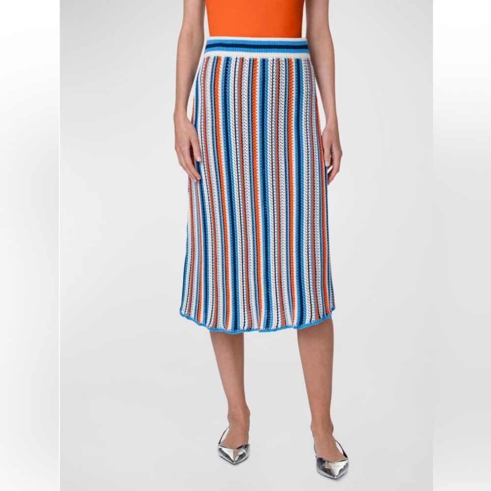 Akris Punto CROCHET KNIT CHAIR STRIPED MIDI SKIRT Sz 6